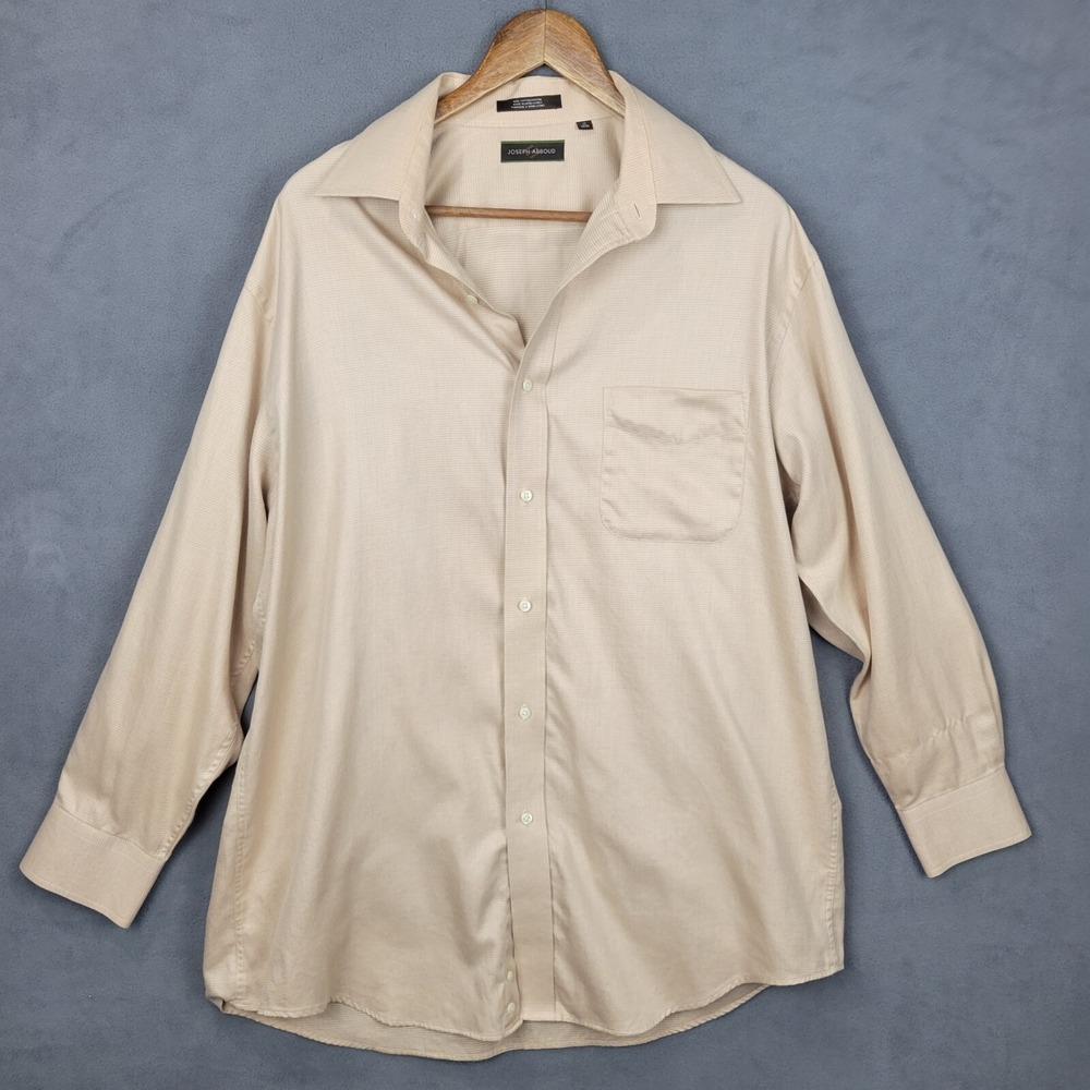 Joseph Abboud Dress Shirt Men's 17 Brown 100% Cotton Pocket Collared Long Sleeve